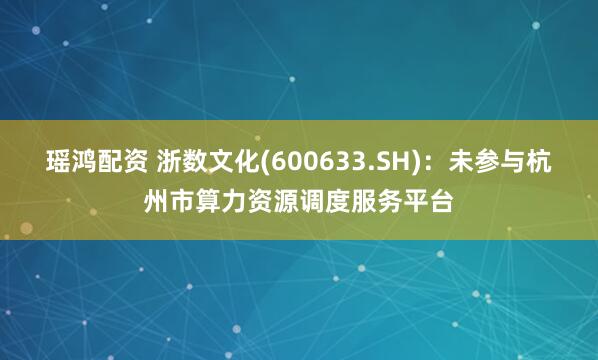 瑶鸿配资 浙数文化(600633.SH)：未参与杭州市算力资源调度服务平台